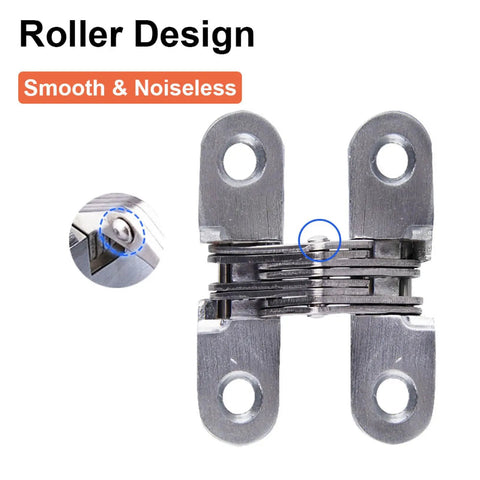 Hidden Door Hinge 6 Pack Stainless Steel Cross Hinges 180 Degree Invisible Gate Hinge with zinc alloy bearing hardware