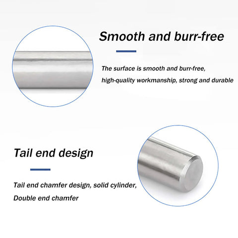 Close-up of Stainless Steel Dowel Pins 6x60 Precision Ground 5 Pack, showcasing smooth surface and tail end design.