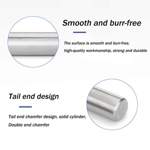304 Stainless Steel Dowel Pins 20 Pcs Precision Ground Solid Metal Pins For CNC Machining, close-up of smooth and chamfered ends