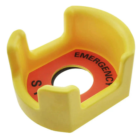 Yellow 30mm Push Switch Button Protective Cover For Emergency Stop With Warning Circle, made of durable PC material.