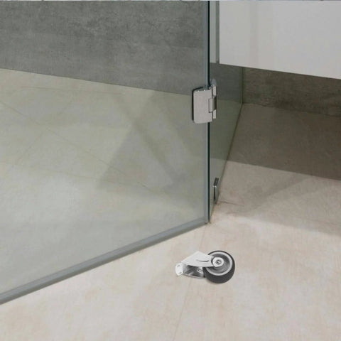 Heavy Duty Sliding Barn Door Guide Roller With Screws Anti Sag Bottom Support Wheel installed near a glass door for smooth sliding