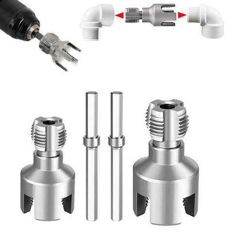 Dual Function Pipe Threading Tool For Internal And External Threads That Works With PVC One Half Inch And Three Quarter Inch Sizes Electric Drill Compatible Rethreading Tool For Plastic Pipes.