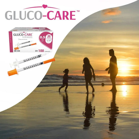 0.5ml Syringes 30G 5/16 Inch 8mm Leak-Proof With Clear Dosage Scale, 100 Pack displayed with a family at the beach.