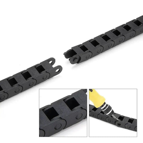 7x7mm Internal Size Black Plastic Drag Chain Cable Carrier 1M Length For CNC Machines, Rugged Nylon Build With R15 Bend Radius