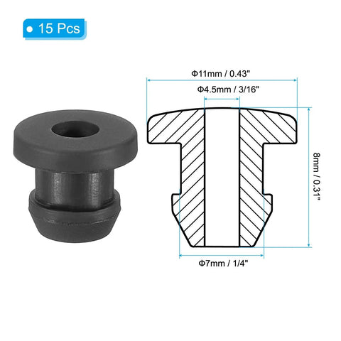 Top Hat Rubber Grommets For Wiring 7mm Drill Hole Inner Diameter 3/16 Inch, Outer Diameter 11mm, 15 Pcs Black Silicone Diagram