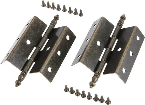Two Pack Antique Bronze Cabinet Door Hinge Set Crown Style for Vintage Jewelry Boxes and Wooden Cabinets 55 by 51 Millimeter 8 Hole Mount