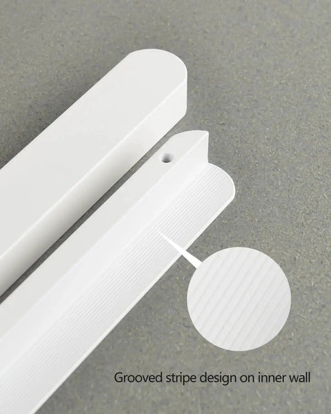Close-up of Matte White Kitchen Cabinet Handles Pack Of 5 Cup Pulls, showing grooved stripe design.