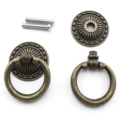 Antique Bronze Ring Knob Pull Handles 4 Pack With Matching Screws For Drawers Cabinets Dressers Cupboards And Jewelry Boxes In Zinc Alloy