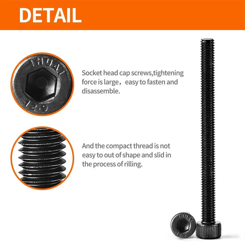 M5 Hex Socket Head Cap Screws Set Heavy Duty 60 65 70 75 80mm Fully Threaded 12.9 Grade Alloy Steel Black Oxide Finish Allen Drive