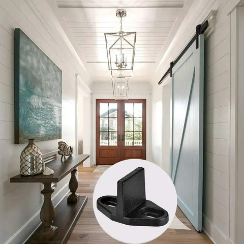 Barn Door Floor Guide 2 Pack, Sliding Door Bottom Guide Floor Mount, Concealed T Shape Guide in matte black in hallway