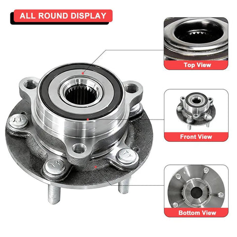 Front Wheel Bearing Hub Assembly Five Lug Fits 2017-2023 Hyundai Elantra And 2017-2020 Hyundai Elantra GT 2017-2022 Kia Niro 2019-2022 Kia Forte 2019-2021 Hyundai Veloster Low Runout Quieter Ride Easy Install top and front view