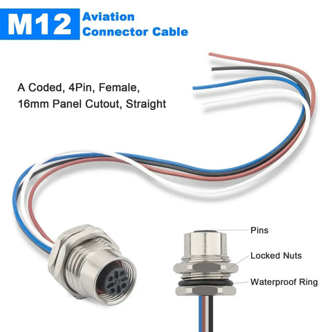 IP67 Waterproof M12 4 Pin A Coded Female Bulkhead Connector Cable 0.2M 2 Pack for automation sensor and signal transmission