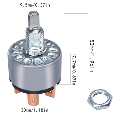 Front view of 4 Position Rotary Switch For Fans And Heaters, 3 Speed Latching Switch With Tough As Nails Heavy Duty Metal Body, Knob And Terminals