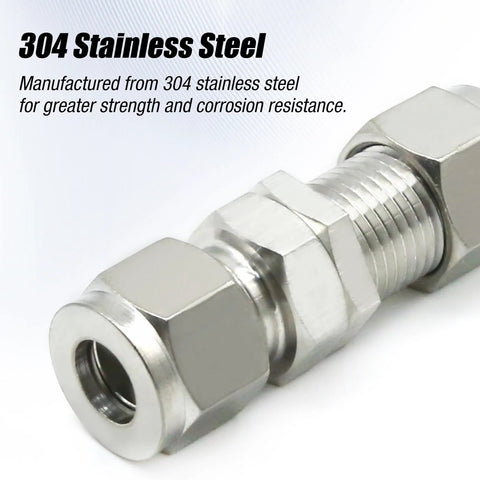 2-pack 3/8 in OD stainless steel straight compression adapter bulkhead union with hex nuts