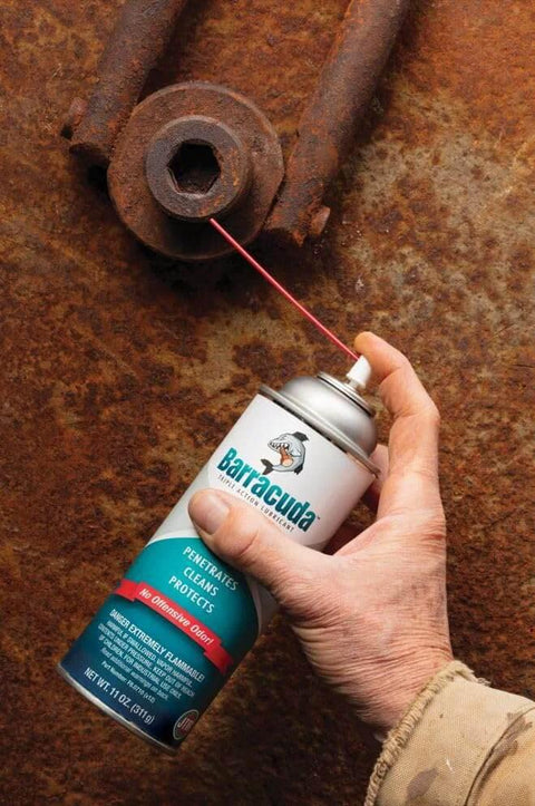 Triple Action Rust Buster Lubricant Spray For Metal, Rust Remover And Rustproofer, Corrosion Reducer And Cleaner in use on rusted bolt