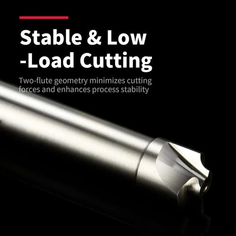 Close-up of HSS 2-flute end mill from Five Piece Corner Radius Milling Set For Internal Radii R1 Through R5 With HSS 2 Flute Straight Shank End Mills Mold CNC Metal Milling Cutter Kit Built For Quick Clean Finishes On Internal Radii DRINYOUNG