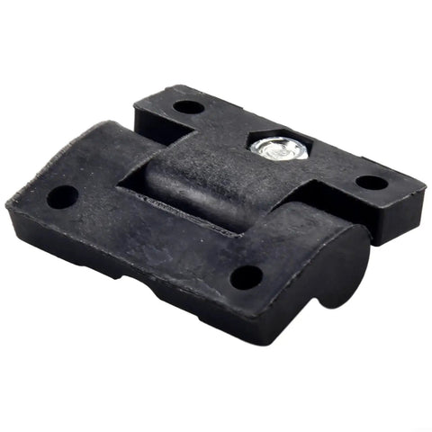 Adjustable torque hinge, black plastic with pre-drilled holes, front view.