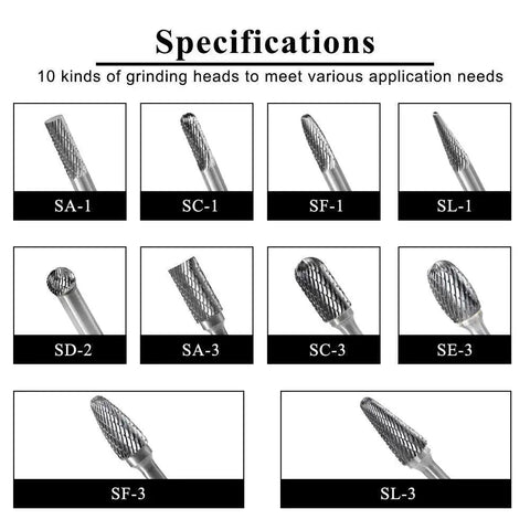 10 Piece Double Cut Solid Carbide Rotary Burr Set For Die Grinders With One Quarter Inch Shank Pro Grade Bits
