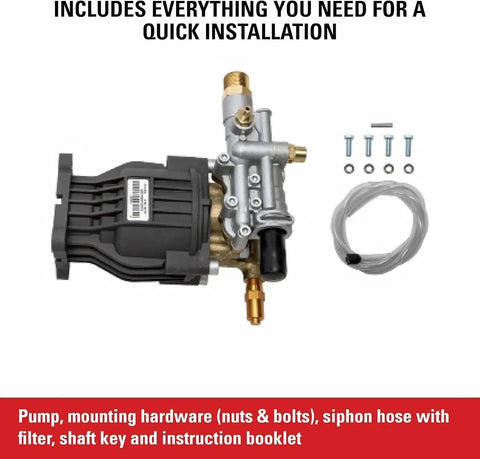 Pressure washer pump kit with mounting hardware and siphon hose; 3400 PSI, 2.5 GPM, 3/4 in shaft