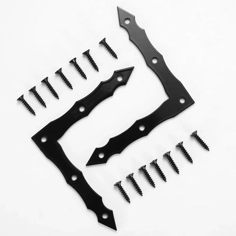 Decorative L Shaped Corner Brackets Set Of 10 In Rustic Black Finish with screws, heavy duty right angle braces for wood, 100x100x15mm.