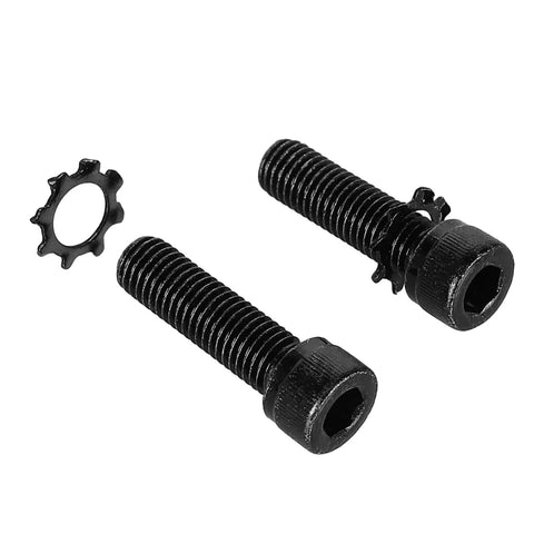 Replacement Allen Head AR Grip Screws Kit With Exterior Tooth Lock Washers In Black Zinc Plated Quarter Inch Twenty Eight UNF Seven Eighths Inch Fine Thread 18-8 Stainless Steel Includes Hex Wrench Four Sets, showing two screws and one washer.