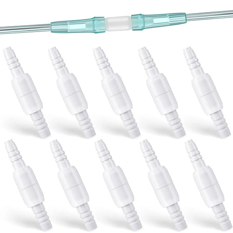 Oxygen tubing swivel connectors, 10-pack, white plastic, 360° rotation for home oxygen concentrator, Amazon brand.