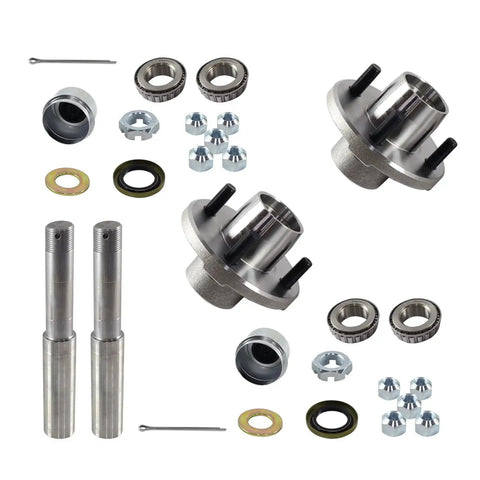 Trailer Axle Kit Set Of 2 With 4 On 4 Bolt Idler 1 Inch Hub Round BT8 Spindle For Standard Length Spindles Each Hub Rated 1250 Lb
