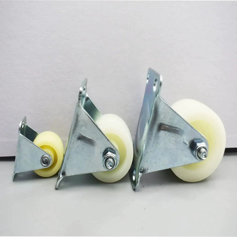 Set of 1.5 Inch PP Rigid Non Swivel Caster Wheels With Top Plates, side view, ideal for furniture and workbenches.