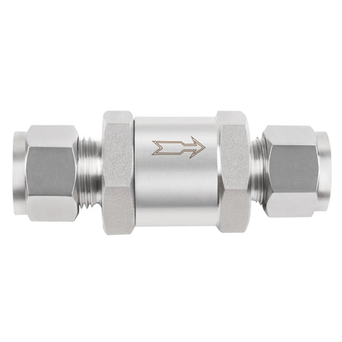 Yoebor 304 stainless steel detachable compression check valve, 3/8 in OD x 3/8 in OD, inline, one-way.