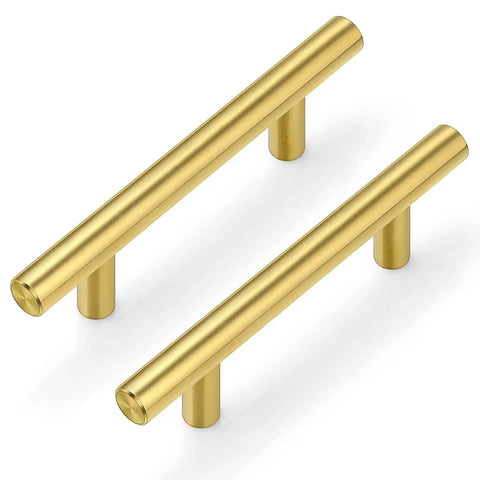 30 Pack Gold Cabinet Handles With 3 Inch Hole Centers Brushed Brass Finish Stainless Steel Dresser Drawer Pulls 5 Inch Overall Length