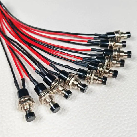 Mini Prewired 7mm Black Momentary Push Button Switches 2 Pin SPST No NC On Off, 3V-6V-12V-24V-230V/1A, 10 Pack for electronics