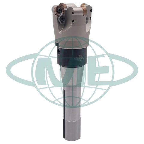 Beefy Indexable Face Mill Kit 2 Inch Diameter 90 Degree Cutter With R8 Arbor And 4 Flutes Includes RCKT1204 Carbide Inserts Pre Installed For Steel Milling CME shown from front view