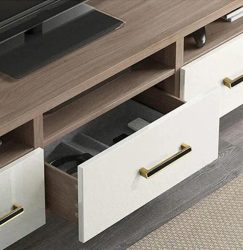 Open drawer with black gold cabinet handle from 2 Pack 5.0 Inch Hole Center Zinc Alloy Square Cabinet Handles in modern furniture setup