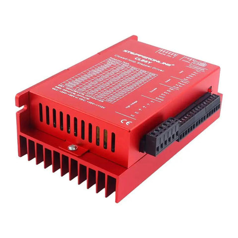 Y Series Closed Loop Stepper Driver Version Two Point Zero for NEMA 34 Motors with real-time feedback, red casing, side view.
