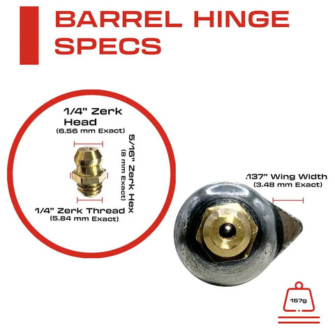 Image showing the Beefy Heavy Duty Weld On Bullet Hinge For Gates And Doors, 4.25 Inch By .775 Inch Weldable Wing with grease zerk dimensions.
