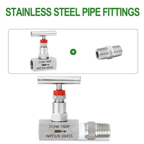 Two Pack High Pressure Stainless Steel Straight Needle Valve 304 For Water Gas Oil Flow Control With Three Eighths Inch Female NPT