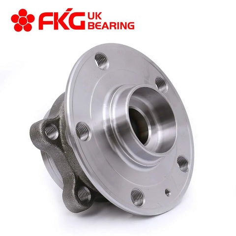 Beefed Up Front Wheel Bearing Hub Assembly For VW And Audi Rides Fits Passat GTI Golf Tiguan CC Jetta Beetle A3 Quattro And More, Reduces Road Noise, Improves Smooth Steering And Extends Hub Life, shown in steel with 4-bolt flange