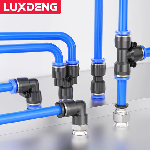 Luxdeng 6mm OD blue push-to-connect tube fittings, pneumatic quick-connect connectors, pack of 10
