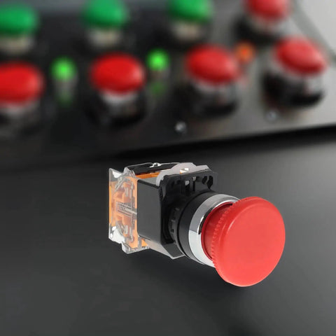 Emergency Stop Button Switch With Red Mushroom Head 22mm NO NC Spring Return Heavy-Duty E Stop for Industrial Control Panels