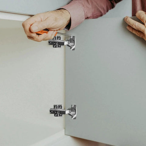 Heavy Duty 12 Pack Stainless Steel Cabinet Door Hinges Buffers For Kitchen Wardrobe Cupboard Doors With High Load Capacity And Easy Installation, Cushioned Opening And Closing For Smooth, Quiet Everyday Use being installed on cabinet