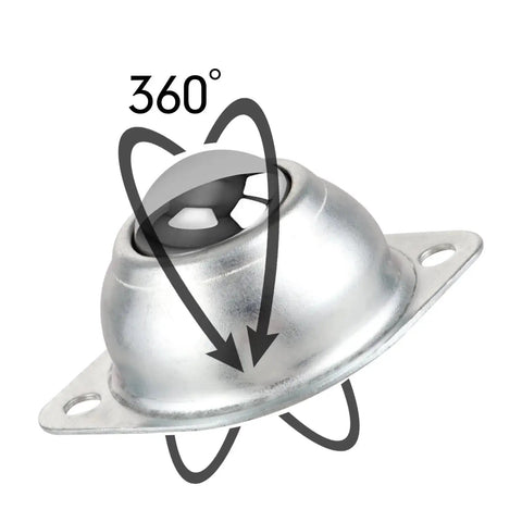 360-degree view of flange-mounted carbon steel ball from 32-Piece 1 Inch Roller Ball Transfer Bearing Set With Flange Mounted Carbon Steel Round Ball Transfer Units For Universal Rotation Ball Casters For Conveyors Roller Stands And Transmissions Load Capacity 400 Lbs.