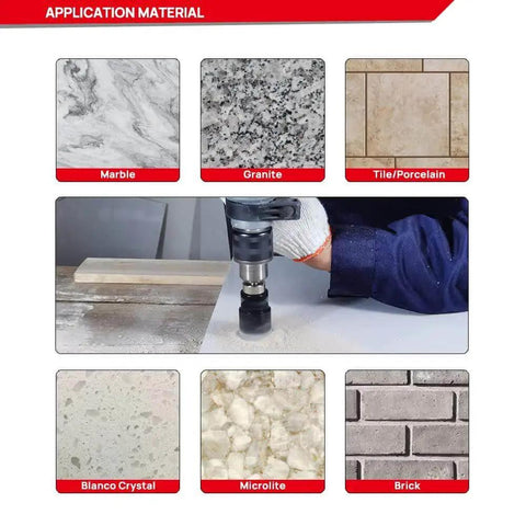 Pro Grade Diamond Core Drill Bits Set For Porcelain Tile Ceramic Tile Marble Granite And Stone Dry Or Wet Drilling 19mm 25mm 32mm 51mm Holes 15mm Diamond Height 50mm Working Length Grinder Ready 6000 RPM Recommend 11000 Max.