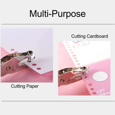 Single Hole Punch 1/4 Inch And 1/8 Inch, Workhorse Metal Paper Punch shown cutting paper and cardboard for crafts and tags