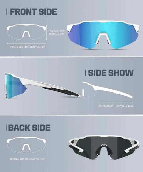 Front, side, and back view of Polarized Sunglasses For Men With UV400 Protection, Scratch-Resistant Lenses Built For Cycling, Fishing, Golf And Outdoor Adventures