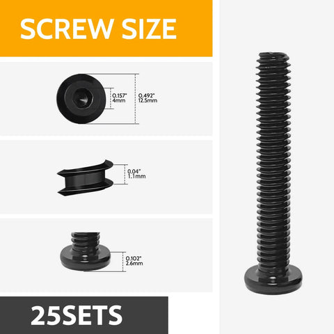 1/4-20 Stainless Steel Flat Head Hex Socket Cap Screws Bolts, 1 In, 25 Pcs, Black Oxide 304 (18-8) Stainless, size details shown