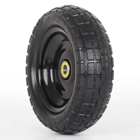 10 Inch Flat Free Solid Tire And Wheel Replacement For Carts And Hand Trucks 4.10 To 3.50 To 4 with black tread and hub