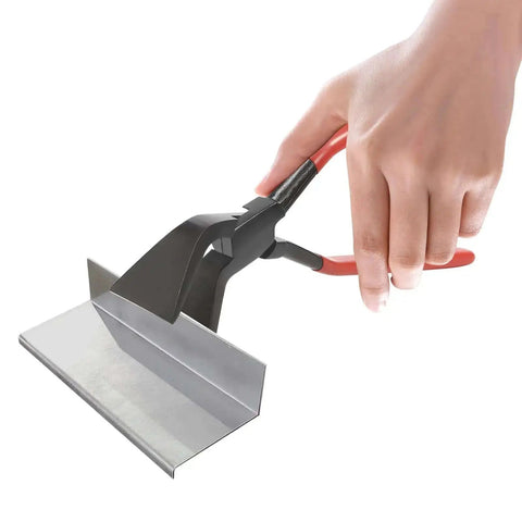3 Piece Sheet Metal Bending Pliers Set With Straight, 45 Degree, And 90 Degree Jaws for auto repair and HVAC shown in use
