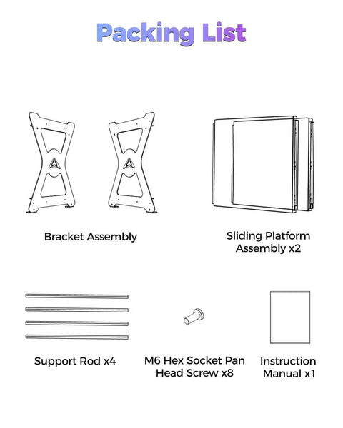 Packing list for Rock Solid CFS Workstand For 3D Printing With Dual Layer Pull Out Design And 15 Kg Load Capacity.