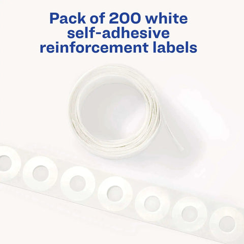 Self-Adhesive 3 Hole Reinforcement Labels For One Quarter Inch Holes White Non Printable Stickers That Actually Hold Up Durable Poly Vinyl Paper Lifesaver Keeps Your Punched Pages Clean And Strong 200 Labels, roll of labels