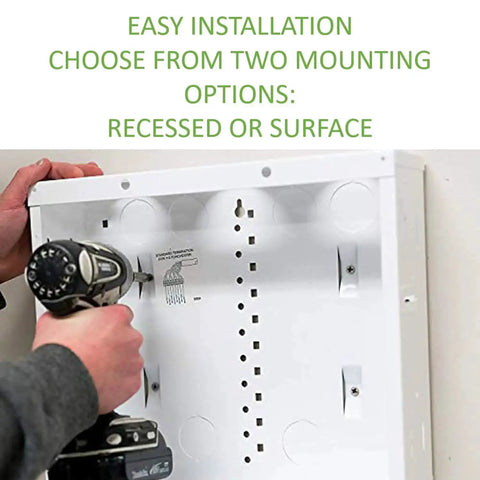 Installation of 28 Inch Structured Media Enclosure With Hinged Locking Door 20 Gauge Steel Flush Or Surface Mount shown